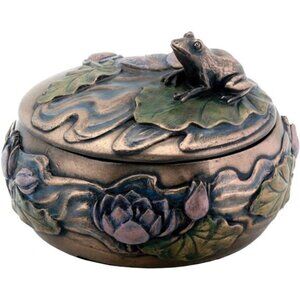 Frog Sitting on Lily Decoration Art Nouveau Design Jewelry Box